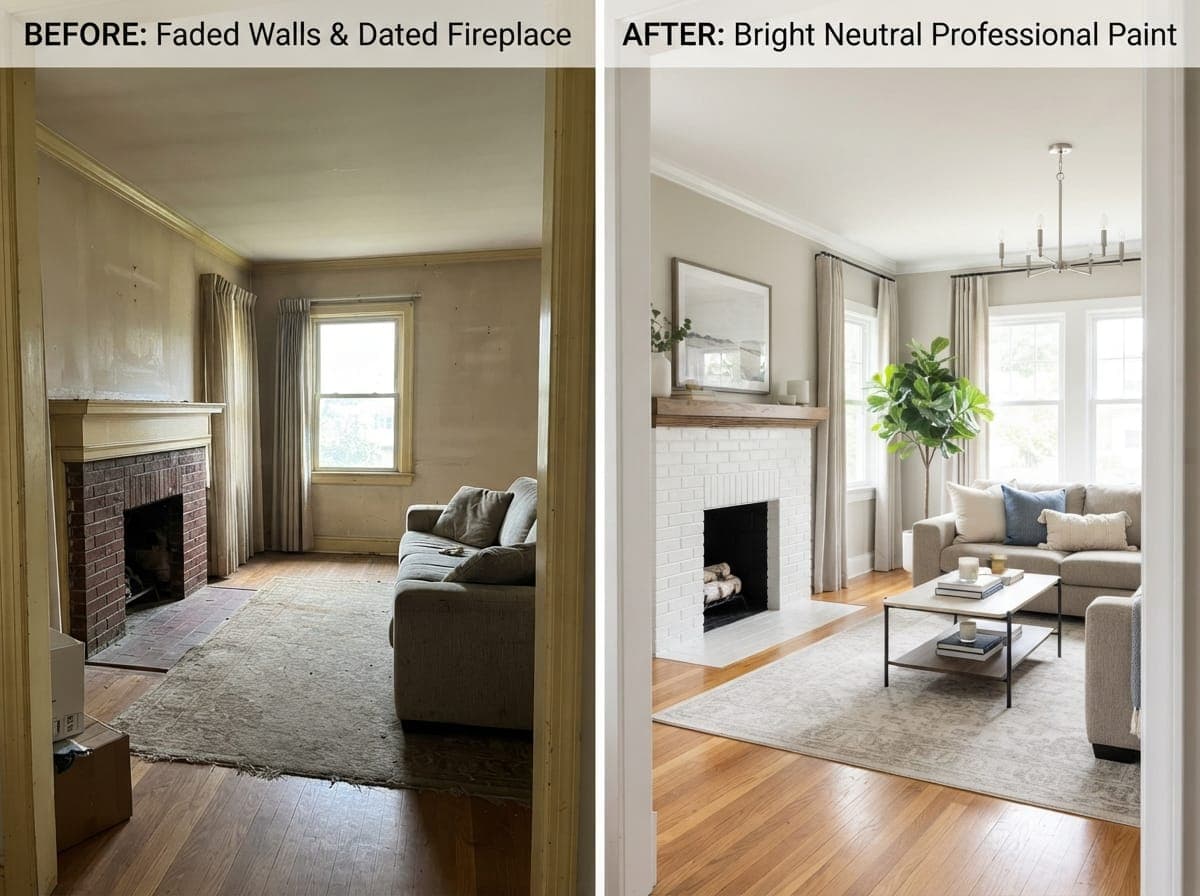Living room before and after professional interior painting transformation