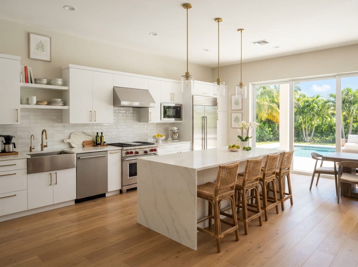 Modern kitchen with professionally painted soft neutral walls and clean finish